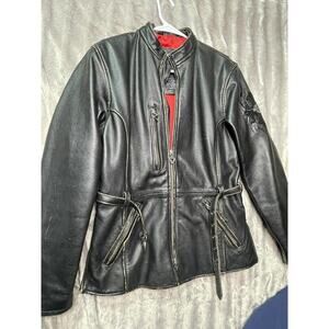 Harley Davidson Black leather Jacket / Coat ith Red Lining Women's Size‎ SW